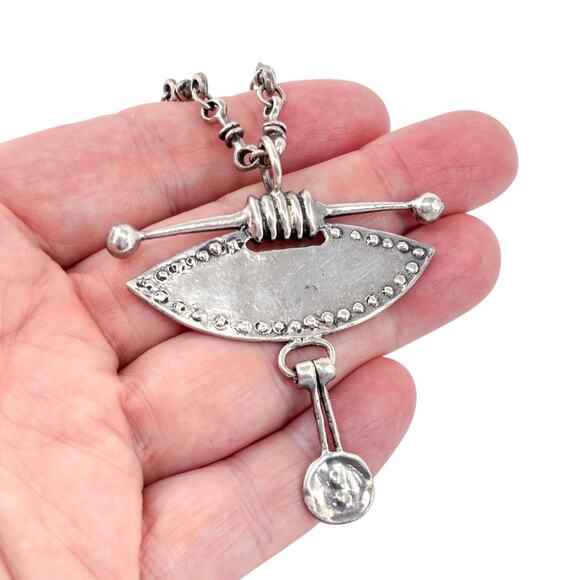 Vintage Sterling Silver Modernist Necklace | Abstract Tribal Eye | 22" - Picture 1 of 7